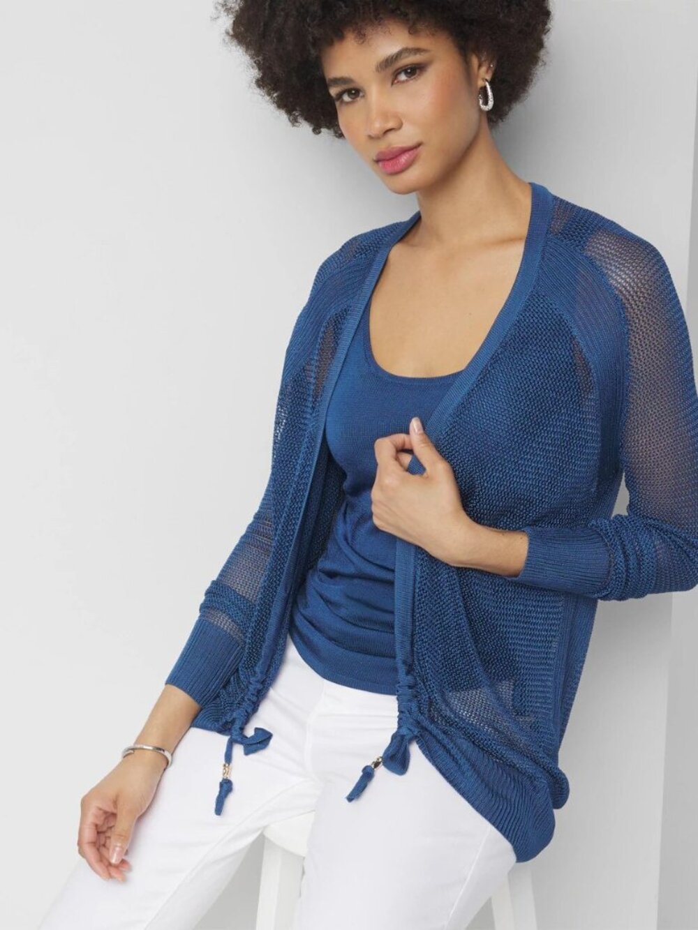 NWT WHBM Mesh Cinched Cardigan Tank Set Endless Blue XL 2 Piece
